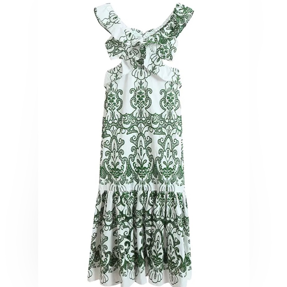 NWT Zara Limited Edition Green White Ruffled Eyelet Lace Dress S M L Tuckernuck - Picture 5 of 12